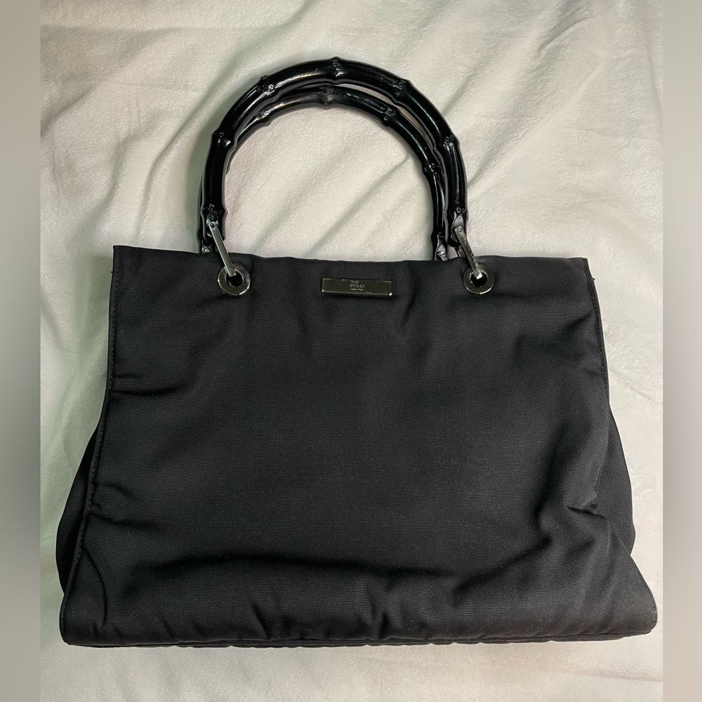MARKDOWN!! Gucci Black Nylon Bamboo Tote 🖤